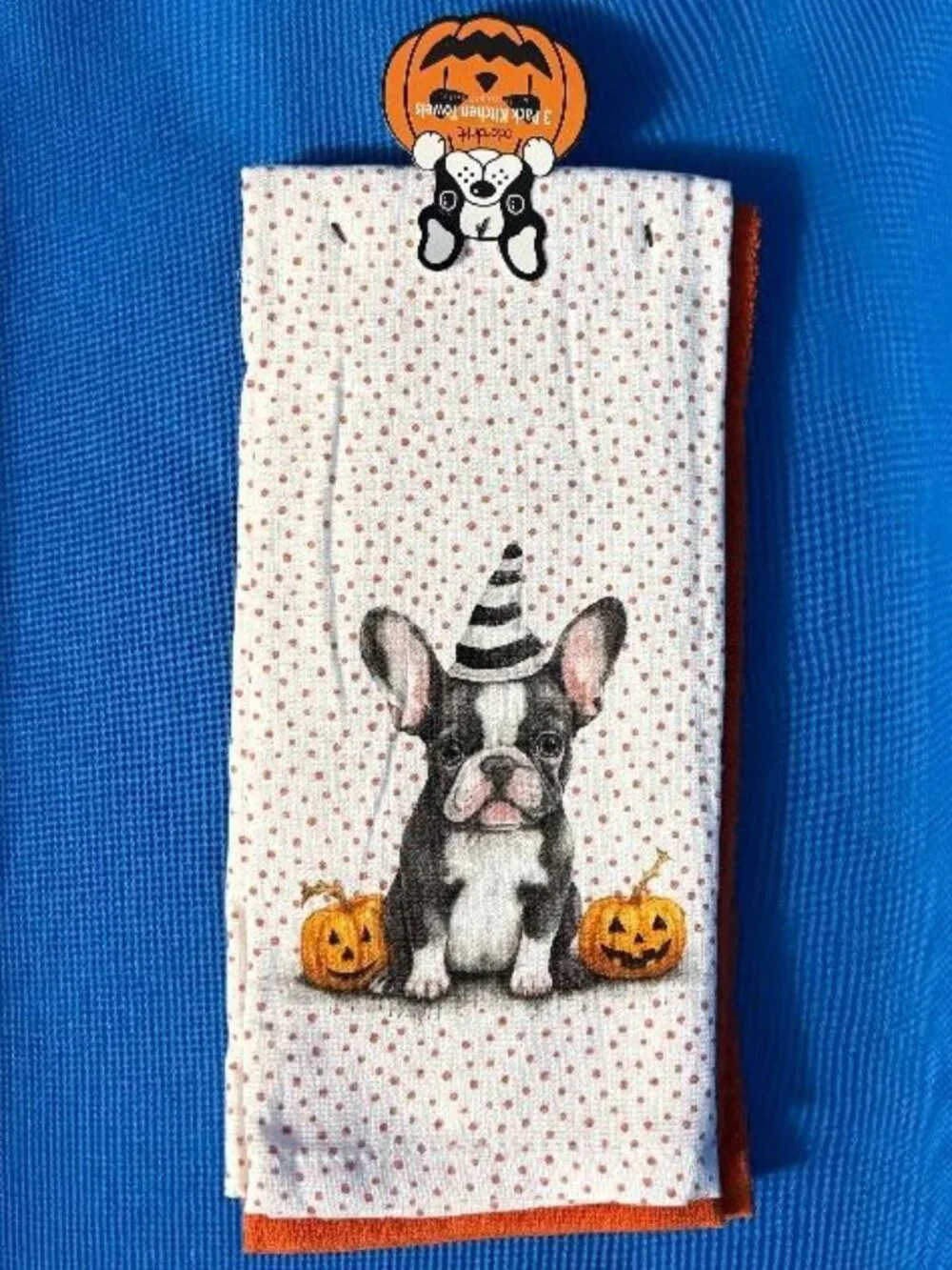 NWT & HTF ~ 3 PACK ADORABLE FRENCH BULLDOG FRENCHIE TOWELS FALL / HALLOWEEN